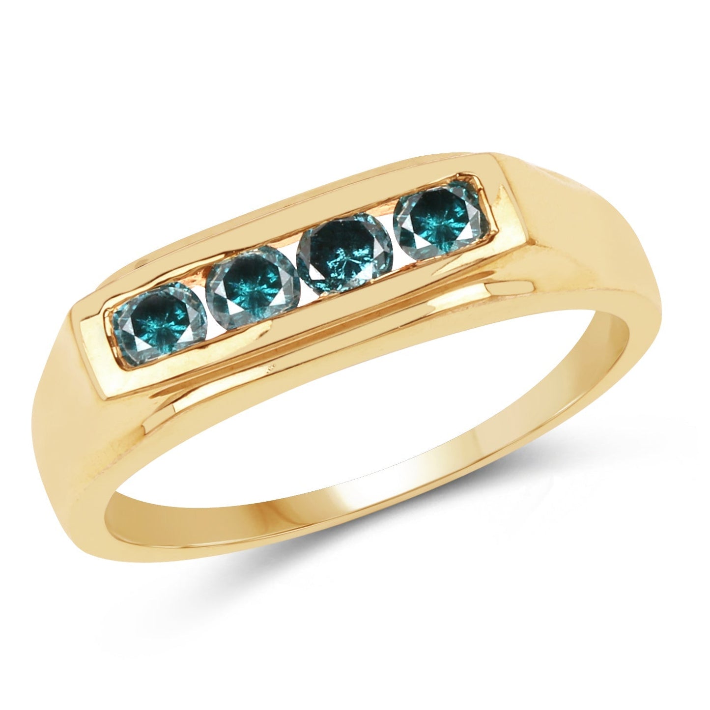 14K Yellow Gold Plated 0.48 Carat Genuine Blue Diamond .925 Sterling Silver Ring Bids.com