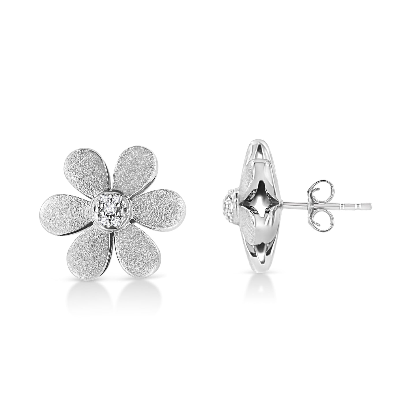 Matte Finished .925 Sterling Silver Diamond Accent Flower Hoop Stud Earring (I-J Color, I1-I2 Clarity) Bids.com