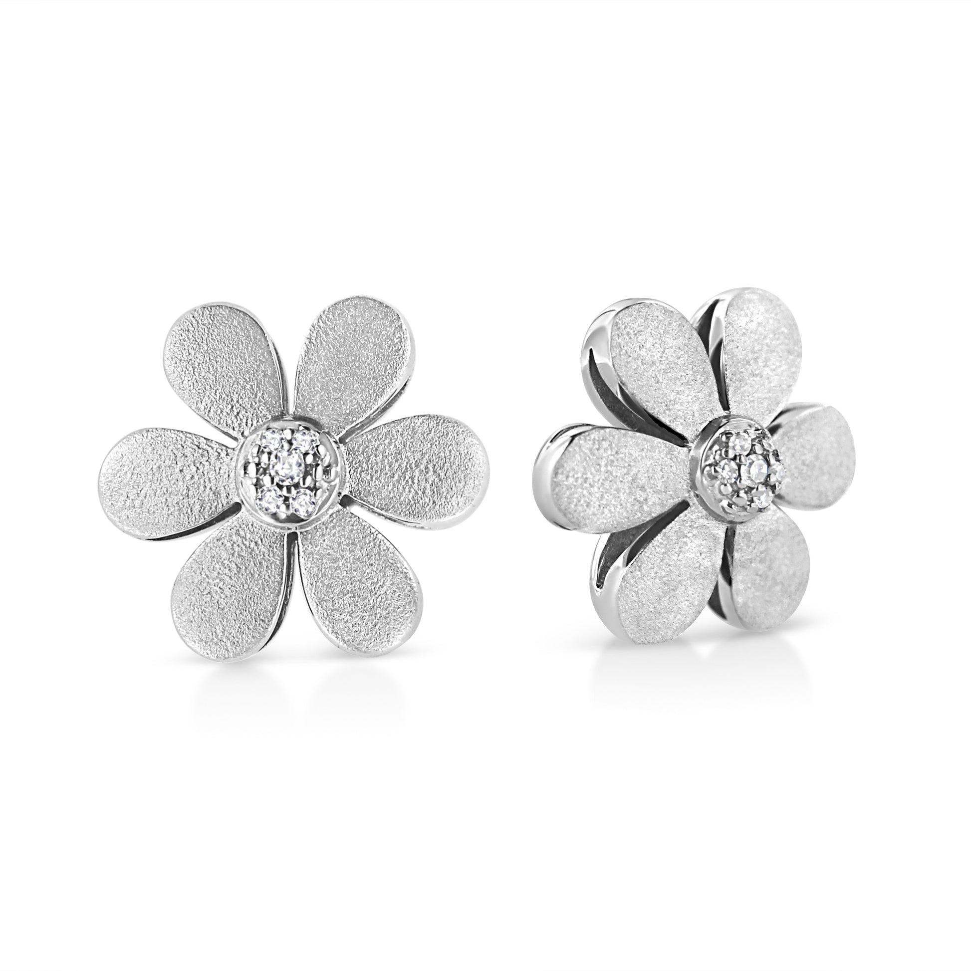 Matte Finished .925 Sterling Silver Diamond Accent Flower Hoop Stud Earring (I-J Color, I1-I2 Clarity) Bids.com