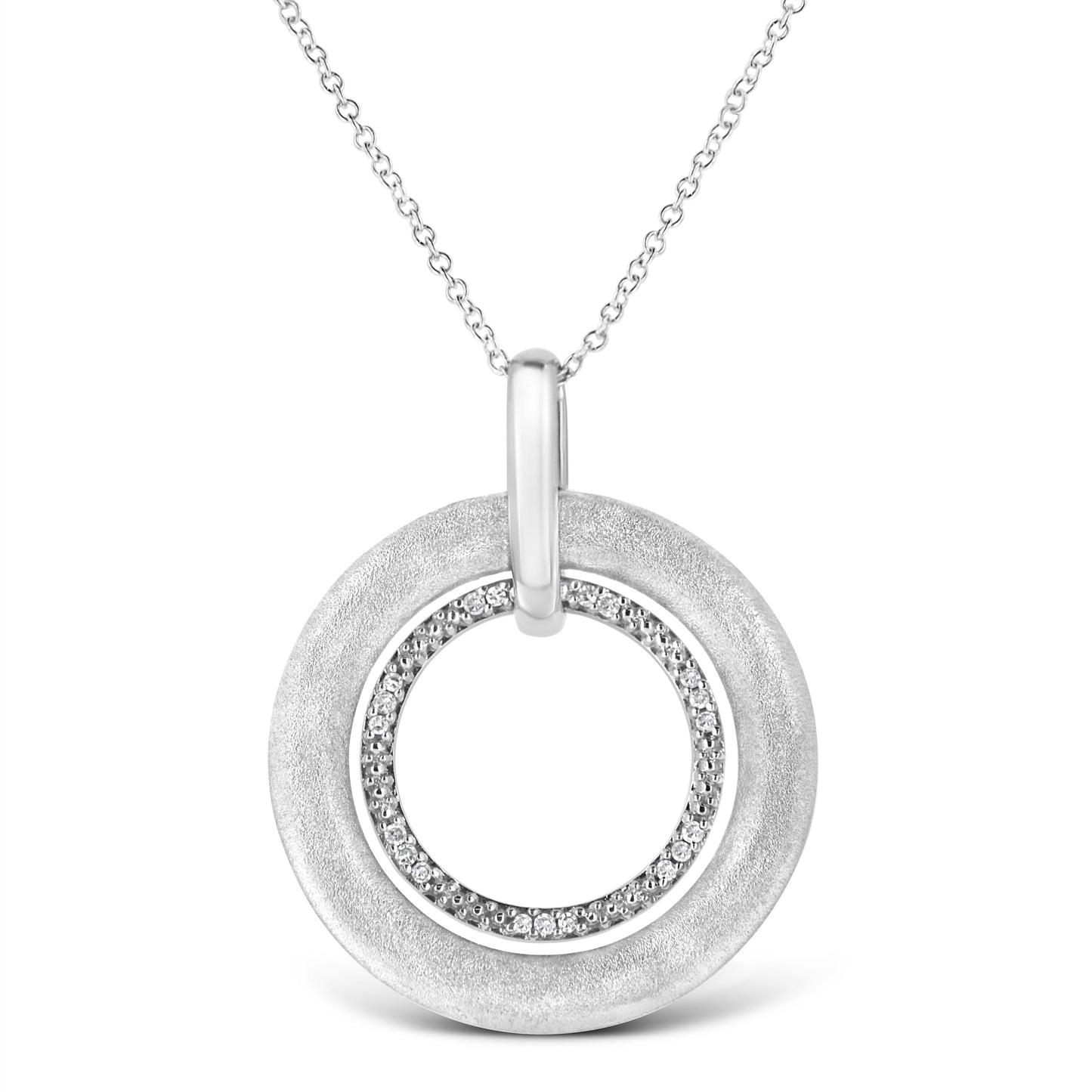 .925 Sterling Silver Prong-Set Diamond Accent Satin Finished Double Circle 18" Pendant Necklace (I-J Color, I1-I2 Clarity) Bids.com
