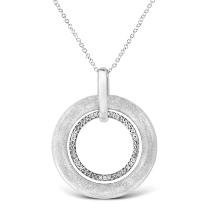 .925 Sterling Silver Prong-Set Diamond Accent Satin Finished Double Circle 18" Pendant Necklace (I-J Color, I1-I2 Clarity) Bids.com