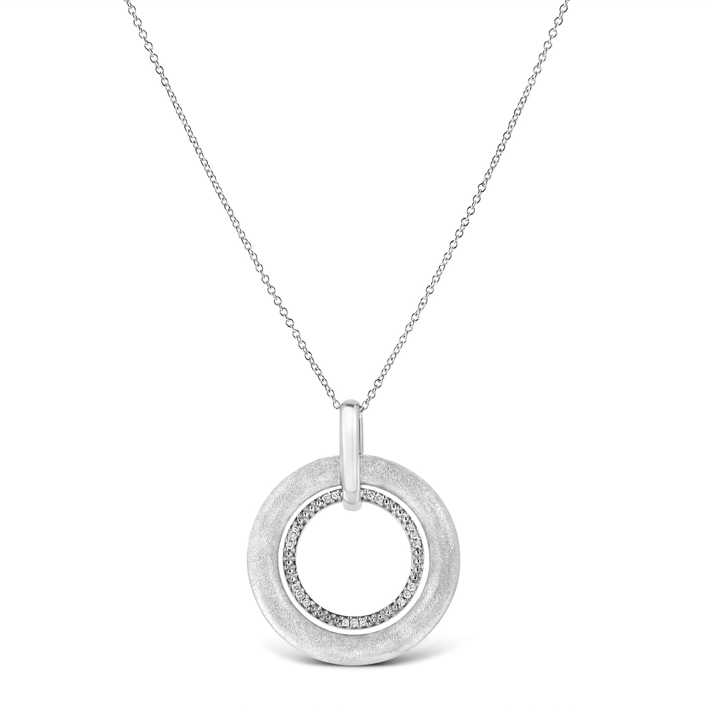 .925 Sterling Silver Prong-Set Diamond Accent Satin Finished Double Circle 18" Pendant Necklace (I-J Color, I1-I2 Clarity) Bids.com