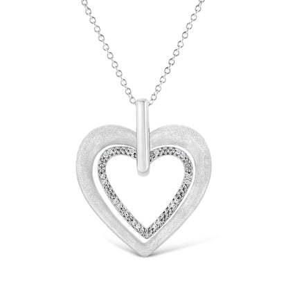.925 Sterling Silver Prong-Set Diamond Accent Double Heart 18" Pendant Necklace (I-J Color, I1-I2 Clarity) Bids.com