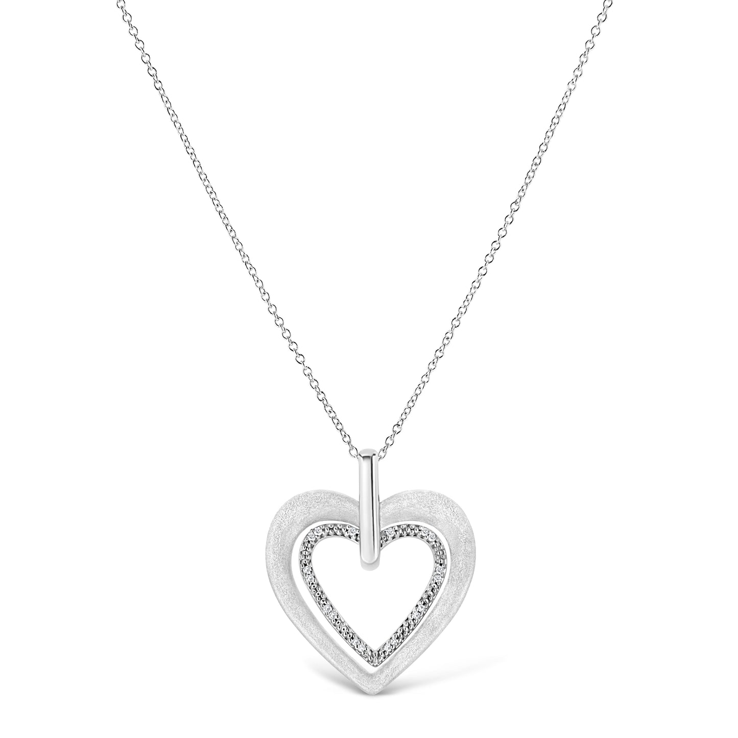 .925 Sterling Silver Prong-Set Diamond Accent Double Heart 18" Pendant Necklace (I-J Color, I1-I2 Clarity) Bids.com