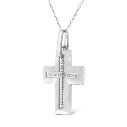 .925 Sterling Silver Prong-Set Diamond Accent Bold Cross 18" Pendant Necklace (I-J Color, I1-I2 Clarity) Bids.com