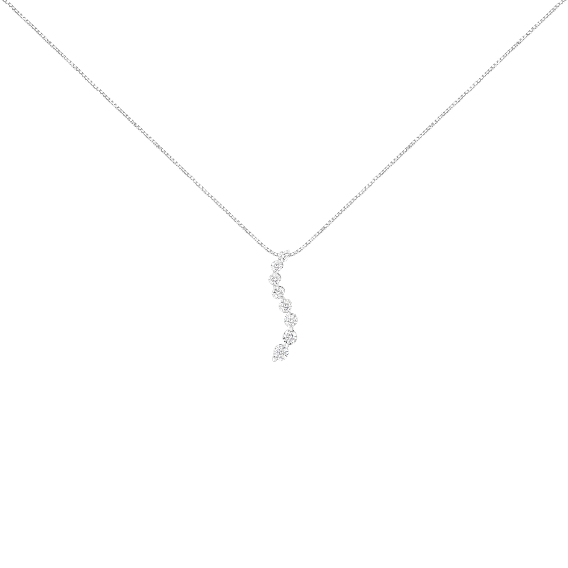 AGS Certified 14k White Gold 3.0 Cttw Baguette and Brilliant Round-Cut Diamond Journey 18" Pendant Necklace (K-L Color, I1-I2 Clarity) Bids.com