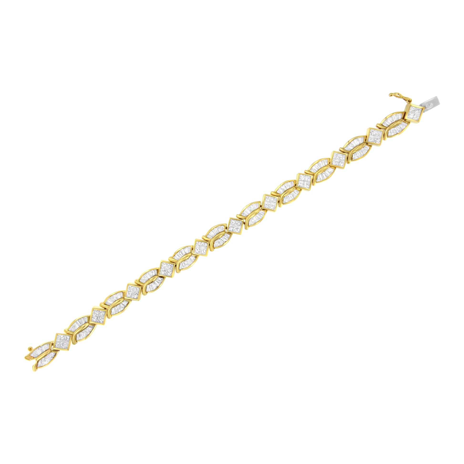 14K Yellow Gold 8 1/5 Cttw Baguette and Princess-Cut Diamond Geometric Twist Link Bracelet (G-H Color, VS1-VS2 Clarity) - Size 7" Bids.com