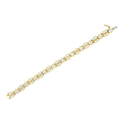 14K Yellow Gold 8 1/5 Cttw Baguette and Princess-Cut Diamond Geometric Twist Link Bracelet (G-H Color, VS1-VS2 Clarity) - Size 7" Bids.com