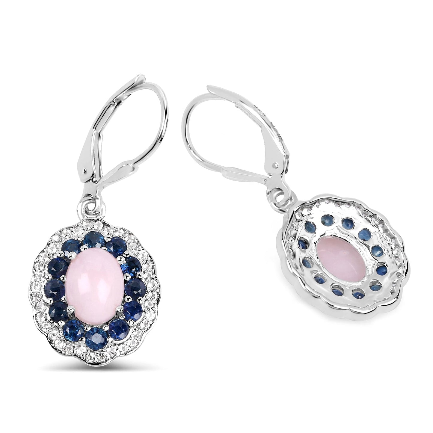 4.00 Carat Genuine Opal Pink, Blue Sapphire and White Topaz .925 Sterling Silver Earrings Bids.com