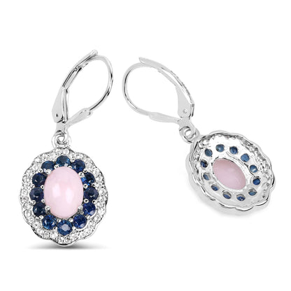 4.00 Carat Genuine Opal Pink, Blue Sapphire and White Topaz .925 Sterling Silver Earrings Bids.com