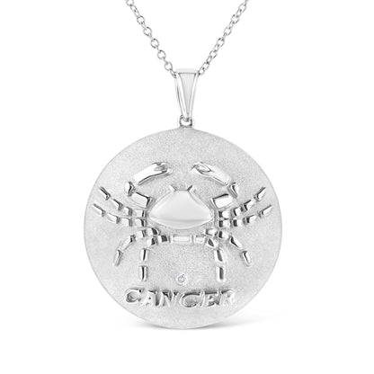 .925 Sterling Silver Diamond Accent Cancer Zodiac Design 18" Pendant Necklace Medallion (K-L Color, I1-I2 Clarity) Bids.com