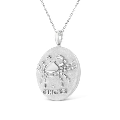 .925 Sterling Silver Diamond Accent Cancer Zodiac Design 18" Pendant Necklace Medallion (K-L Color, I1-I2 Clarity) Bids.com