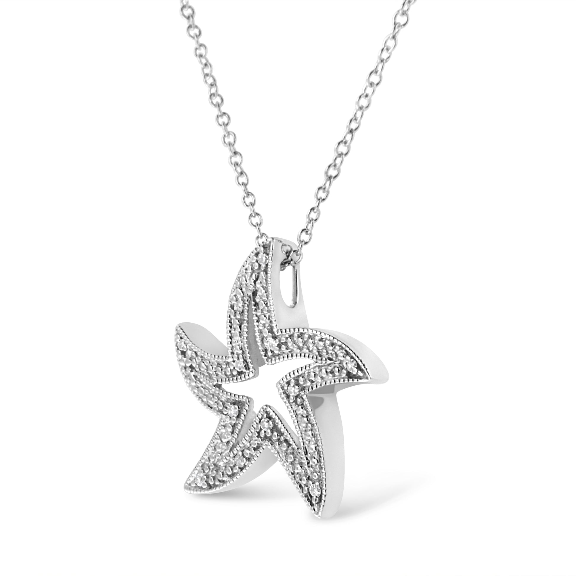 .925 Sterling Silver Prong-Set Diamond Accent Starfish 18" Pendant Necklace (I-J Color, I1-I2 Clarity) Bids.com