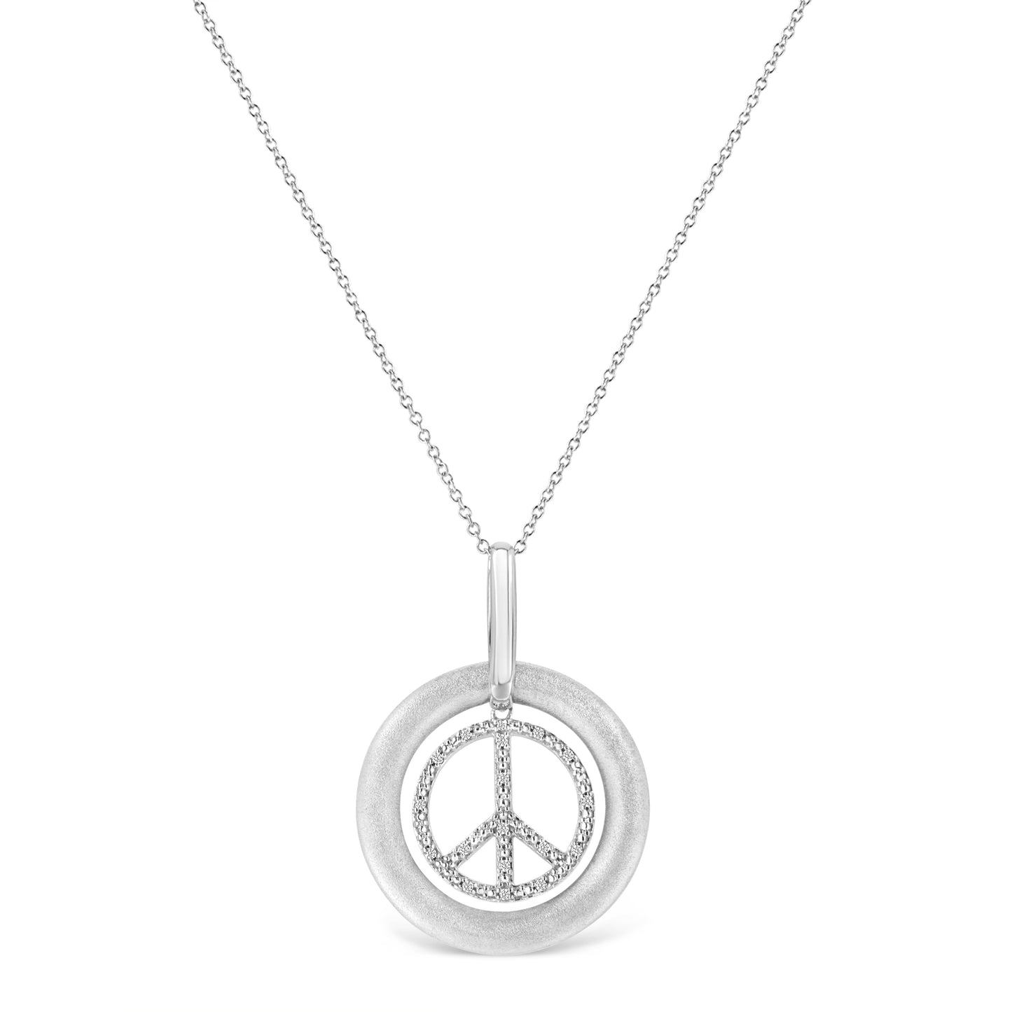 Matte Finish .925 Sterling Silver Diamond Accent Dancing Peace Sign 18" Pendant Necklace (I-J Color, I1-I2 Clarity) Bids.com