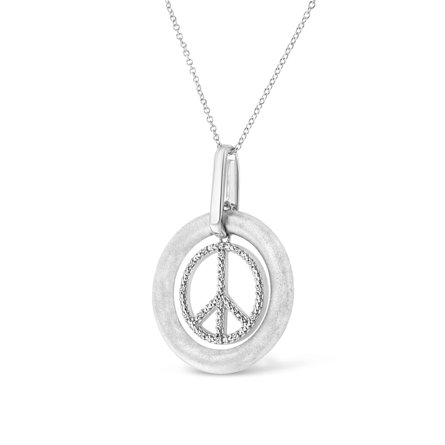 Matte Finish .925 Sterling Silver Diamond Accent Dancing Peace Sign 18" Pendant Necklace (I-J Color, I1-I2 Clarity) Bids.com