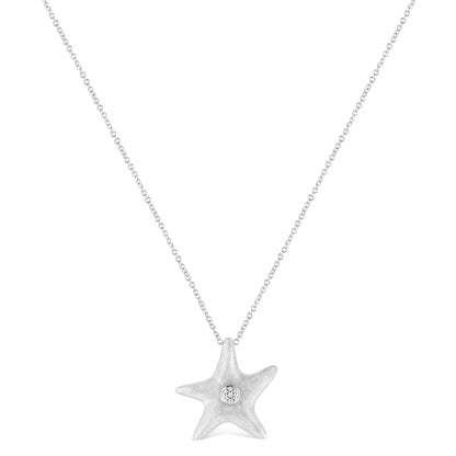 .925 Sterling Silver Prong-Set Diamond Accent Starfish Pendant Necklace (I-J Color, I1-I2 Clarity) - Size 18" Bids.com