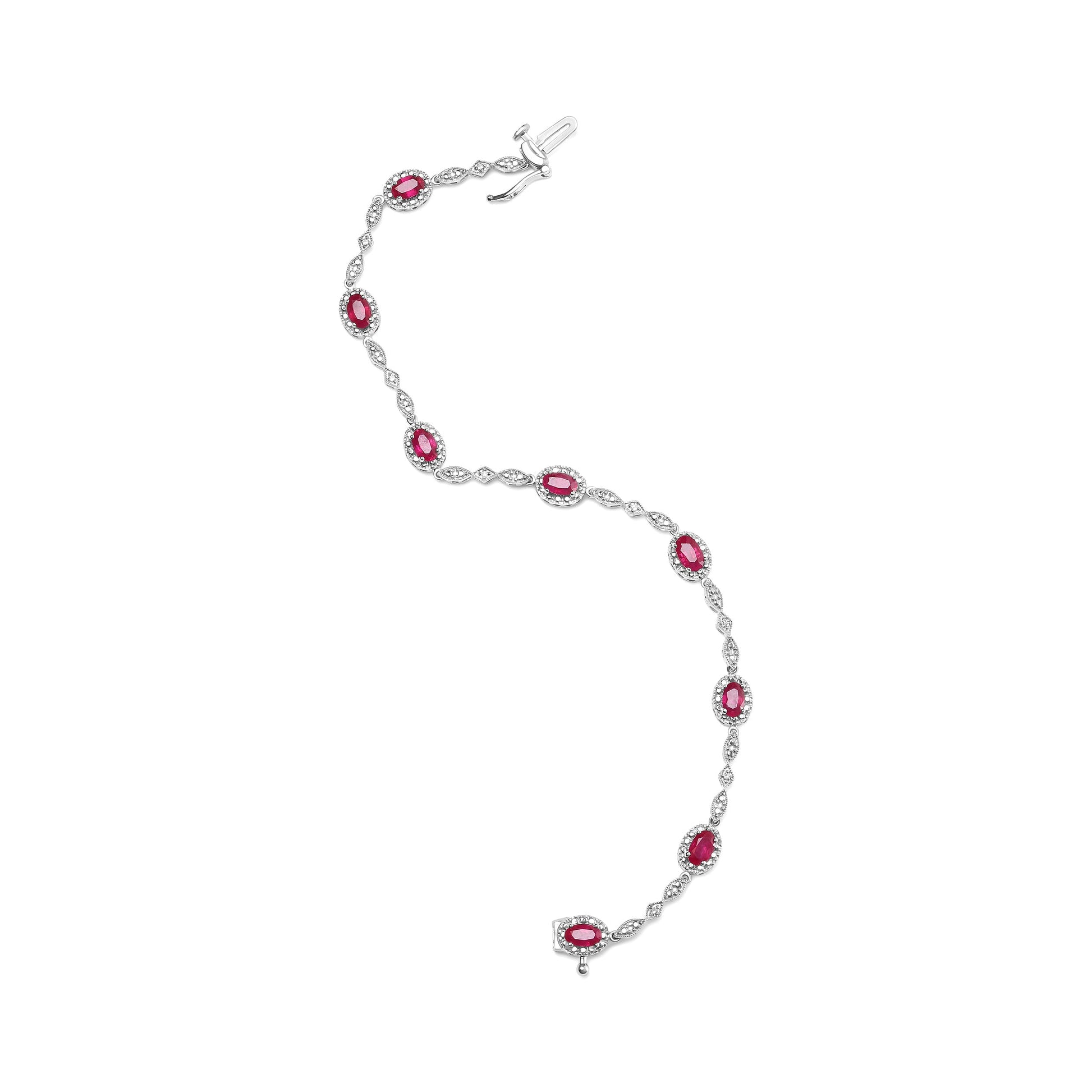 10K White Gold 4.5mm x 3mm Oval Ruby and Diamond Link Bracelet (H-I Color, SI1-SI2 Clarity)  - Size 7" Bids.com