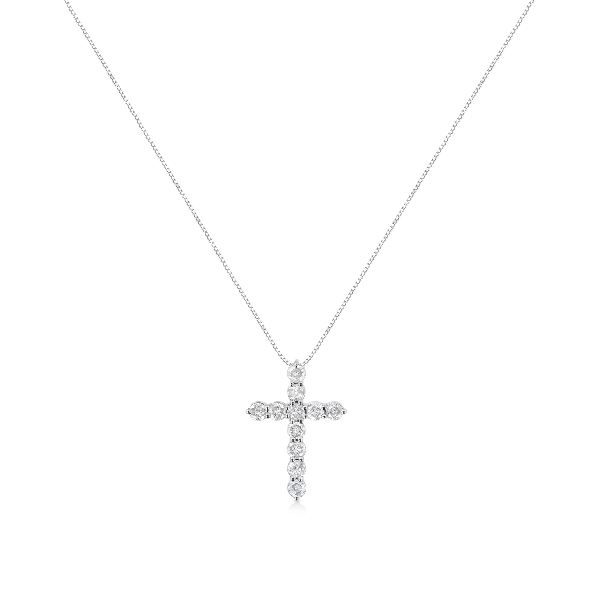 .925 Sterling Silver 1.0 Cttw Prong Set Round-Cut Diamond Cross 18" Pendant Necklace (I-J Color, I2-I3 Clarity) Bids.com