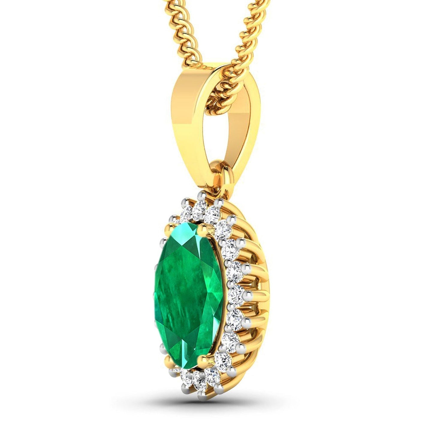 1.13 Carat Genuine Zambian Emerald and White Diamond 14K Yellow Gold Pendant Bids.com