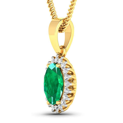 1.13 Carat Genuine Zambian Emerald and White Diamond 14K Yellow Gold Pendant Bids.com
