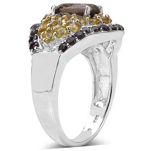 2.56 Carat Genuine Smoky Quartz & Citrine .925 Sterling Silver Ring Bids.com