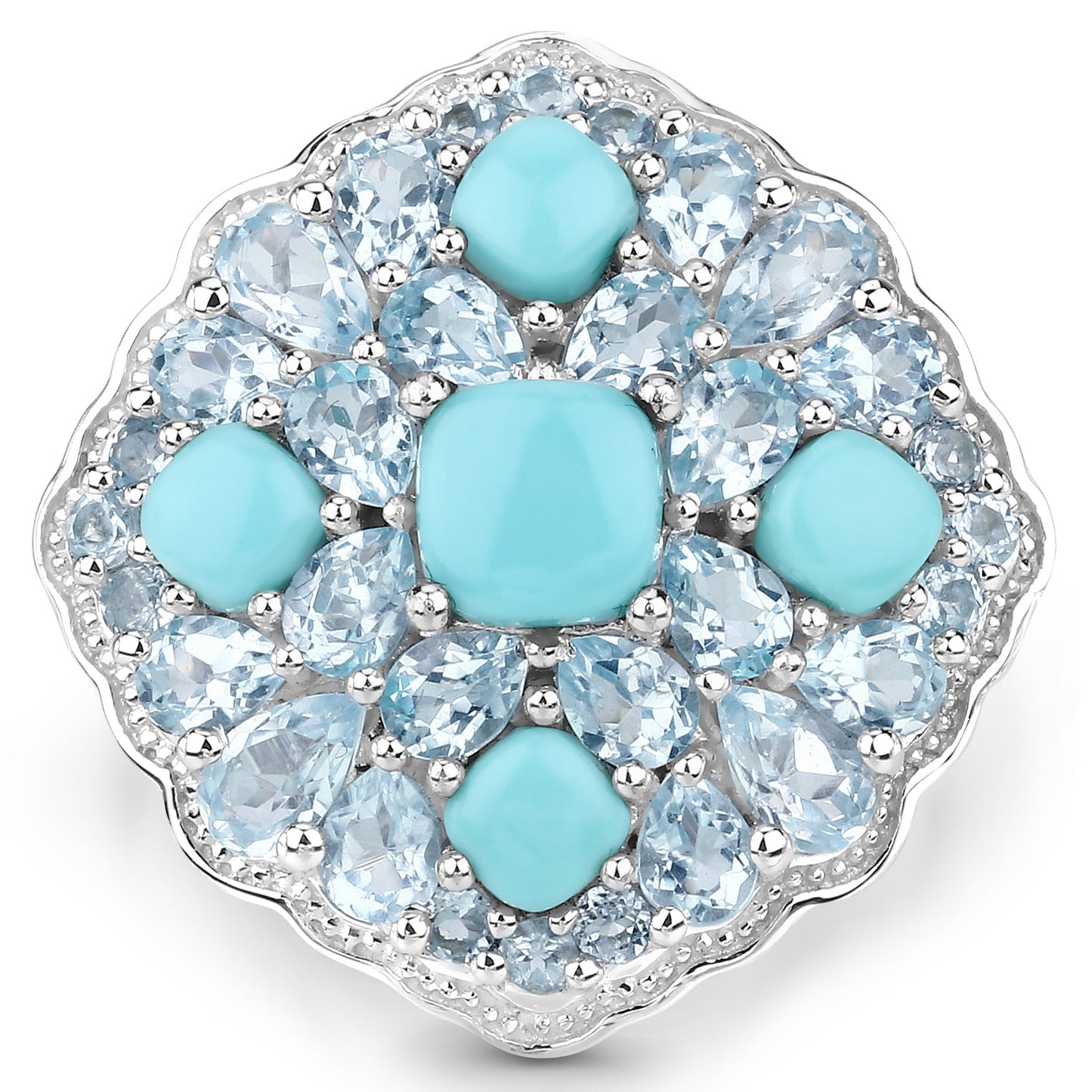 6.18 Carat Genuine Turquoise and Blue Topaz .925 Sterling Silver Ring Bids.com