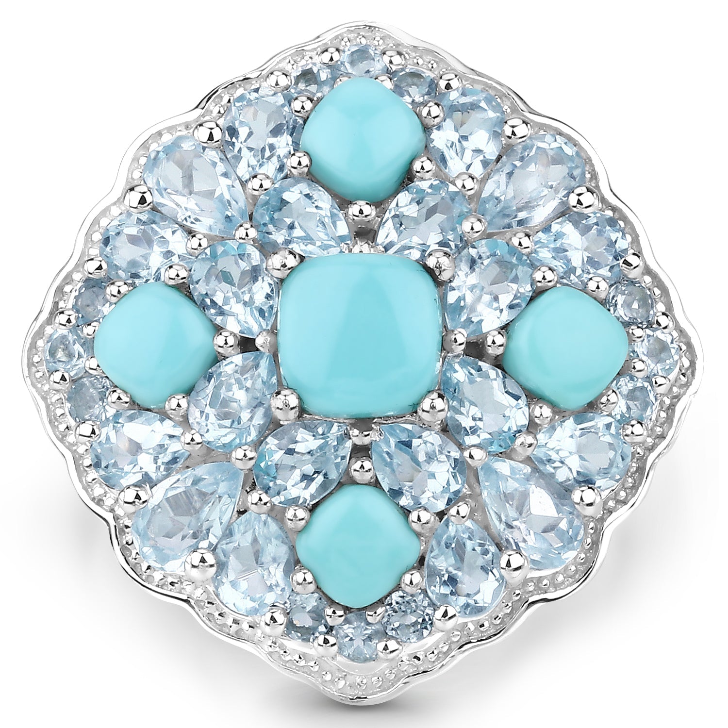 6.18 Carat Genuine Turquoise and Blue Topaz .925 Sterling Silver Ring Bids.com