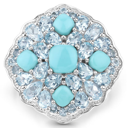 6.18 Carat Genuine Turquoise and Blue Topaz .925 Sterling Silver Ring Bids.com