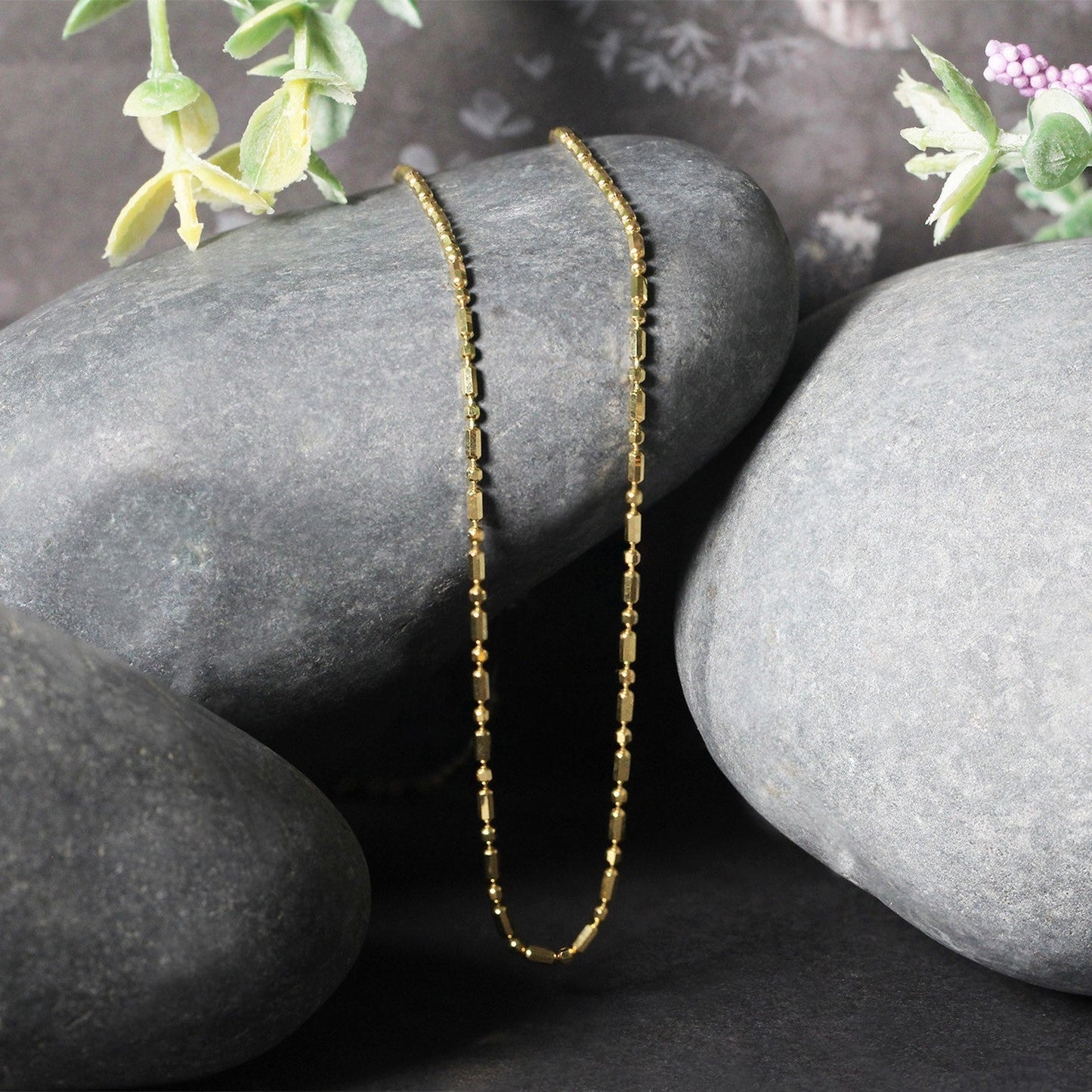 14k Yellow Gold Diamond-Cut Alternating Bead Chain 1.5mm Bids.com
