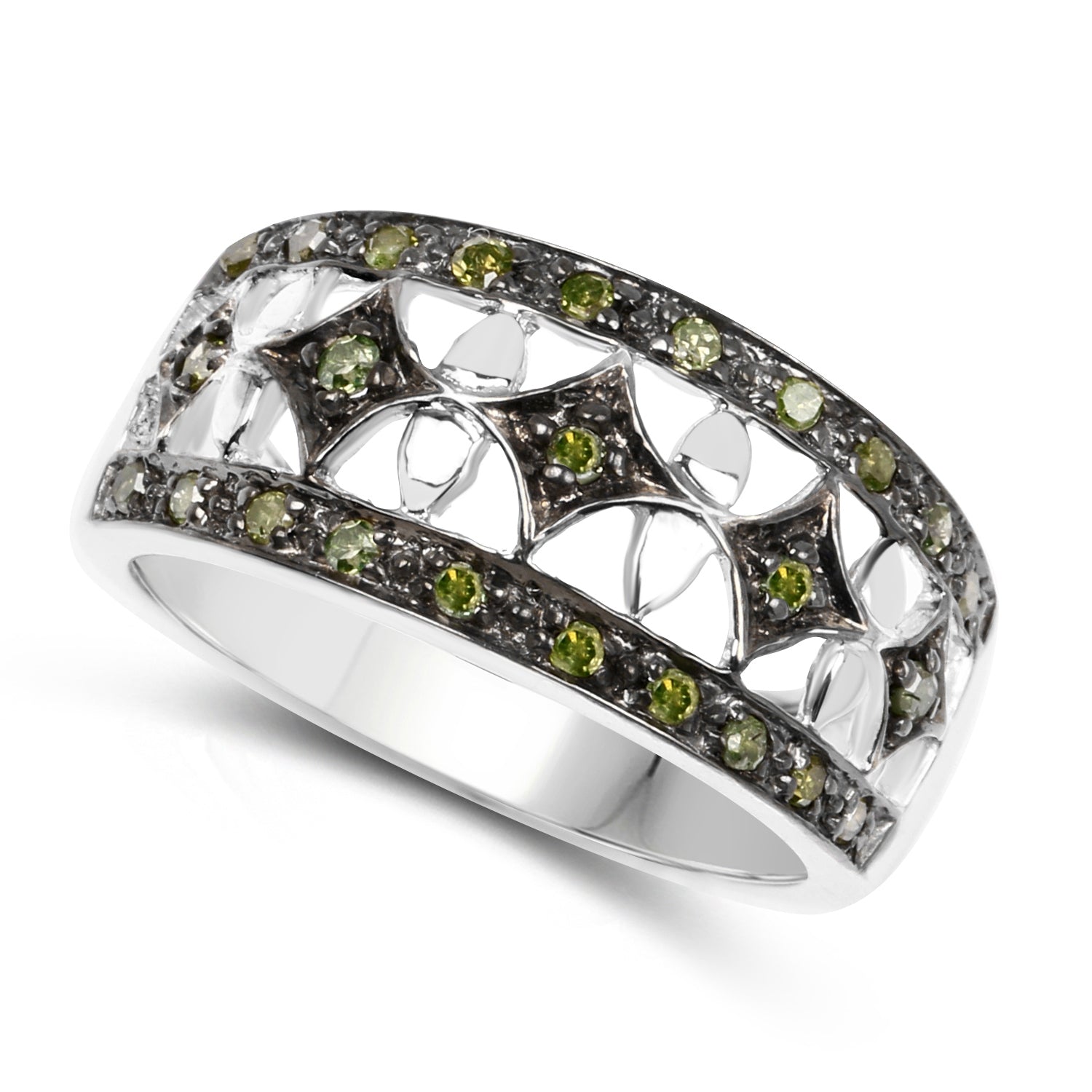 0.32 Carat Genuine Green Diamond .925 Sterling Silver Ring Bids.com