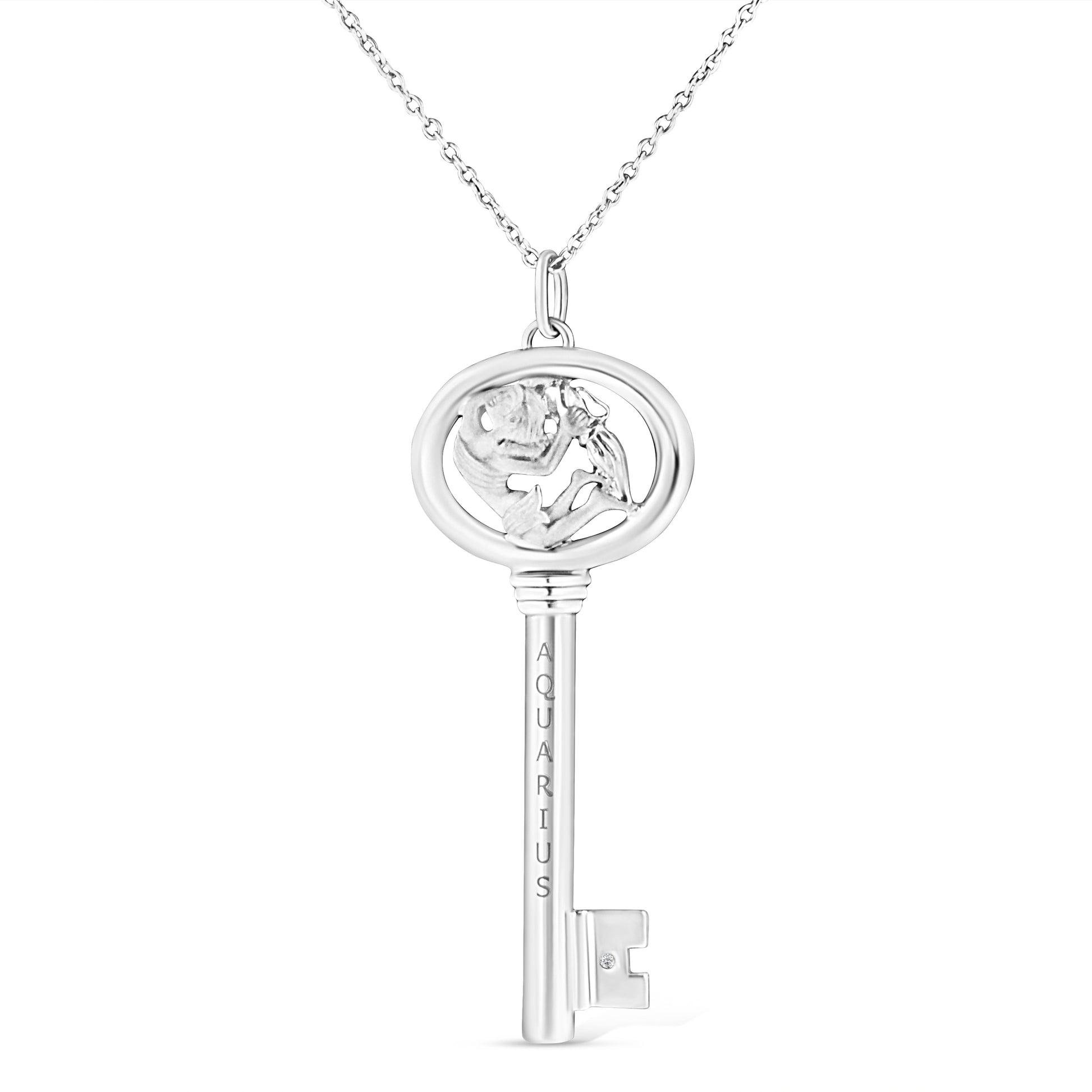 .925 Sterling Silver Diamond Accent Virgo Zodiac Key 18" Pendant Necklace (K-L Color, I1-I2 Clarity) Bids.com