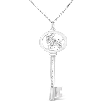 .925 Sterling Silver Diamond Accent Virgo Zodiac Key 18" Pendant Necklace (K-L Color, I1-I2 Clarity) Bids.com