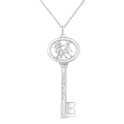 .925 Sterling Silver Diamond Accent Virgo Zodiac Key 18" Pendant Necklace (K-L Color, I1-I2 Clarity) Bids.com