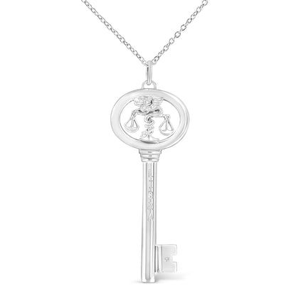 .925 Sterling Silver Diamond Accent Virgo Zodiac Key 18" Pendant Necklace (K-L Color, I1-I2 Clarity) Bids.com