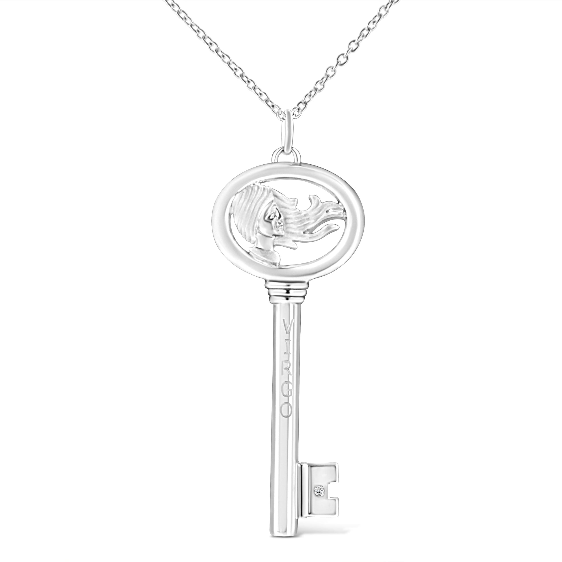 .925 Sterling Silver Diamond Accent Virgo Zodiac Key 18" Pendant Necklace (K-L Color, I1-I2 Clarity) Bids.com