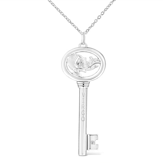 .925 Sterling Silver Diamond Accent Virgo Zodiac Key 18" Pendant Necklace (K-L Color, I1-I2 Clarity) Bids.com