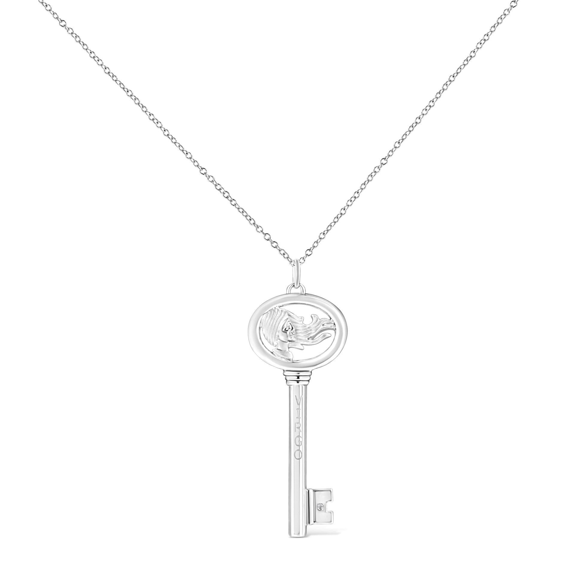 .925 Sterling Silver Diamond Accent Virgo Zodiac Key 18" Pendant Necklace (K-L Color, I1-I2 Clarity) Bids.com