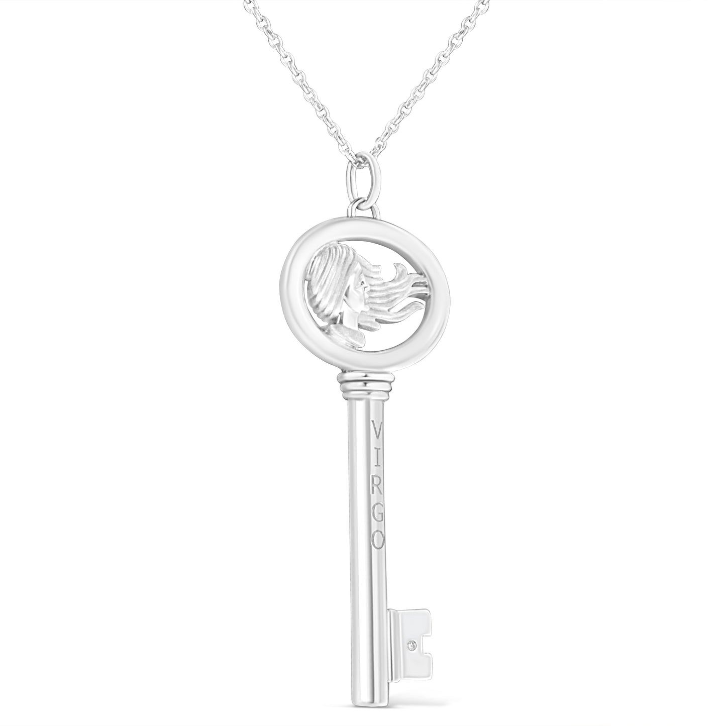 .925 Sterling Silver Diamond Accent Virgo Zodiac Key 18" Pendant Necklace (K-L Color, I1-I2 Clarity) Bids.com