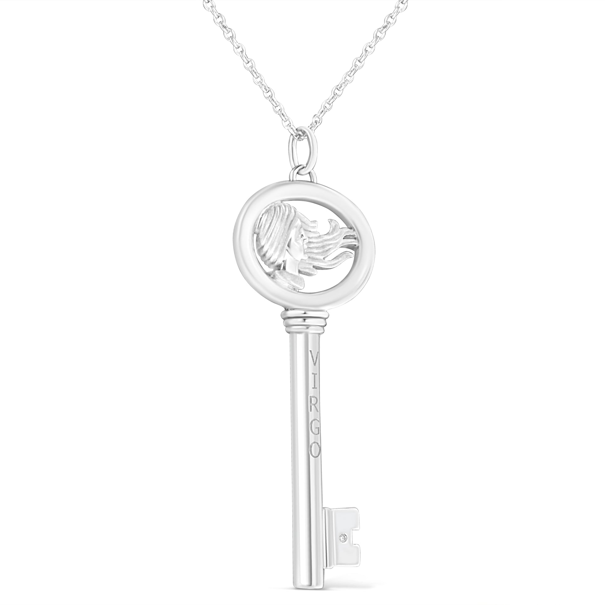 .925 Sterling Silver Diamond Accent Virgo Zodiac Key 18" Pendant Necklace (K-L Color, I1-I2 Clarity) Bids.com