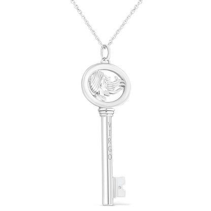 .925 Sterling Silver Diamond Accent Virgo Zodiac Key 18" Pendant Necklace (K-L Color, I1-I2 Clarity) Bids.com