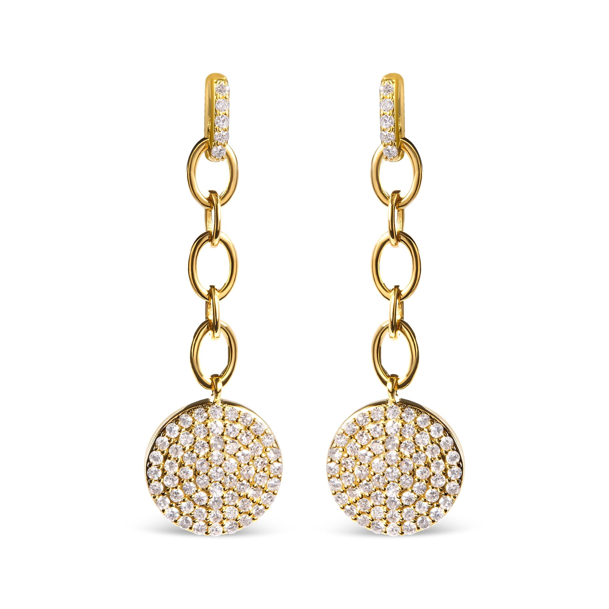 18K Yellow Gold Plated .925 Sterling Silver 1.0 Cttw Diamond Composite Cluster Dangle Chain Earrings (I-J Color, I1-I2 Clarity) Bids.com