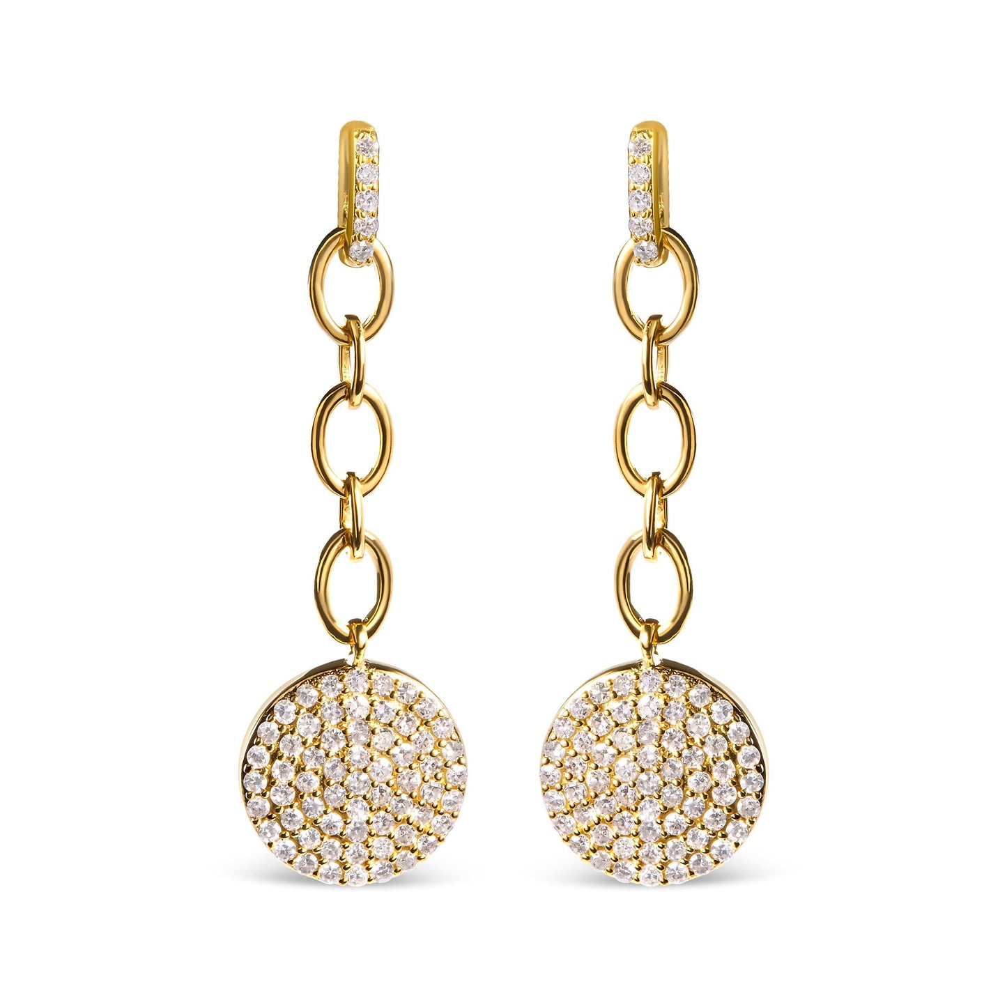 14K Yellow Gold 1.0 Cttw Diamond Chain Cluster Dangle Chain Earrings (I-J Color, I1-I2 Clarity) Bids.com