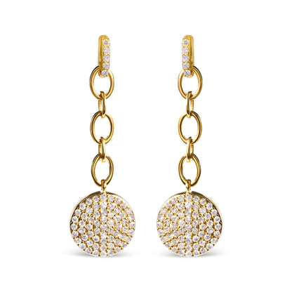 14K Yellow Gold 1.0 Cttw Diamond Chain Cluster Dangle Chain Earrings (I-J Color, I1-I2 Clarity) Bids.com
