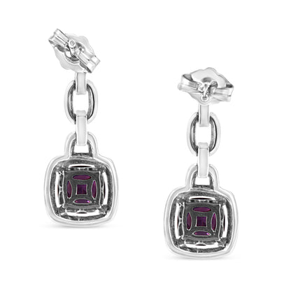 .925 Sterling Silver 6x6MM Cushion Shaped Natural Purple Amethyst and Diamond Accent Drop and Dangle Earrings (I-J Color, I1-I2 Clarity) Bids.com