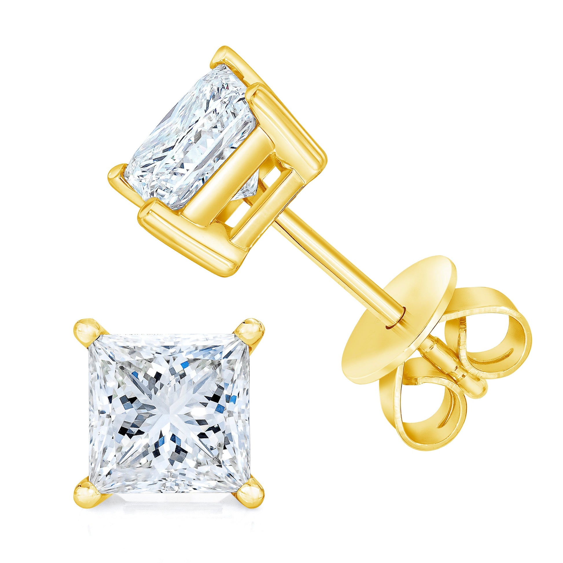 14K Yellow Gold 1/5 Cttw Princess-Cut Square Near Colorless Diamond Classic 4-Prong Solitaire Stud Earrings (I-J Color, I2-I3 Clarity) Bids.com