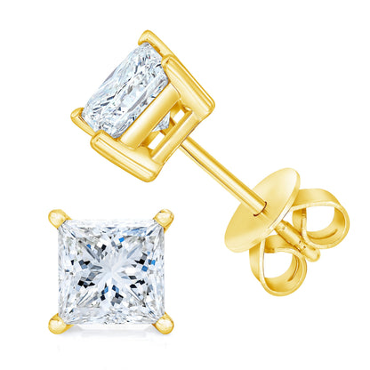 14K Yellow Gold Clarity Enhanced Princess Cut Diamond Certified Stud Earrings (0.50 cttw, H-I Color, I1-I2 Clarity) Bids.com
