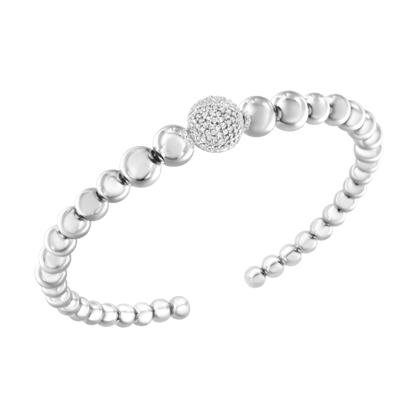 .925 Sterling Silver 1/6 Cttw Diamond Rondelle Graduated Ball Bead Cuff Bangle Bracelet (I-J color, I2-I3 clarity) - Fits wrists up to 7 1/2 inches Bids.com