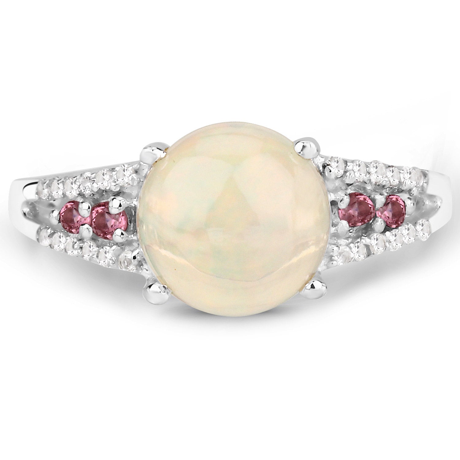 2.05 Carat Genuine Ethiopian Opal, Pink Tourmaline and White Topaz .925 Sterling Silver Ring Bids.com