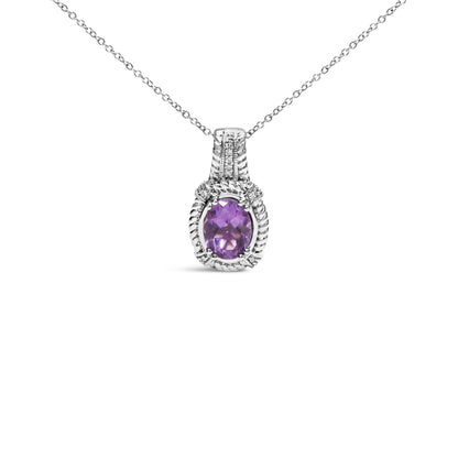 .925 Sterling Silver 9x7mm Oval Purple Amethyst and Round Diamond Accent Fashion Drop Pendant 18 Inch Necklace (I-J Color, I1-I2 Clarity) Bids.com