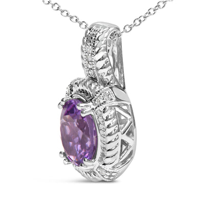 .925 Sterling Silver 9x7mm Oval Purple Amethyst and Round Diamond Accent Fashion Drop Pendant 18 Inch Necklace (I-J Color, I1-I2 Clarity) Bids.com